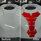 Motorcycle fuel tank sticker, red carbon-fiber emblem pieces applied on tank
