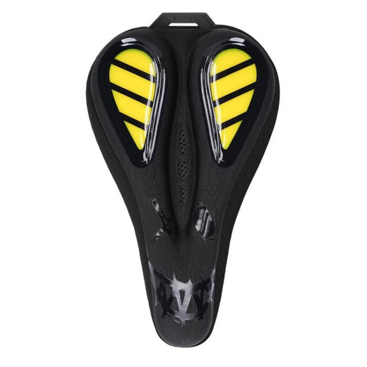 Black universal waterproof bike saddle cover with neon yellow vented padding