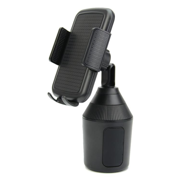 Universal car cup holder phone mount with adjustable clamp and textured phone grip