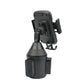 Universal car cup holder phone mount with rear spring arms and phone holder bracket