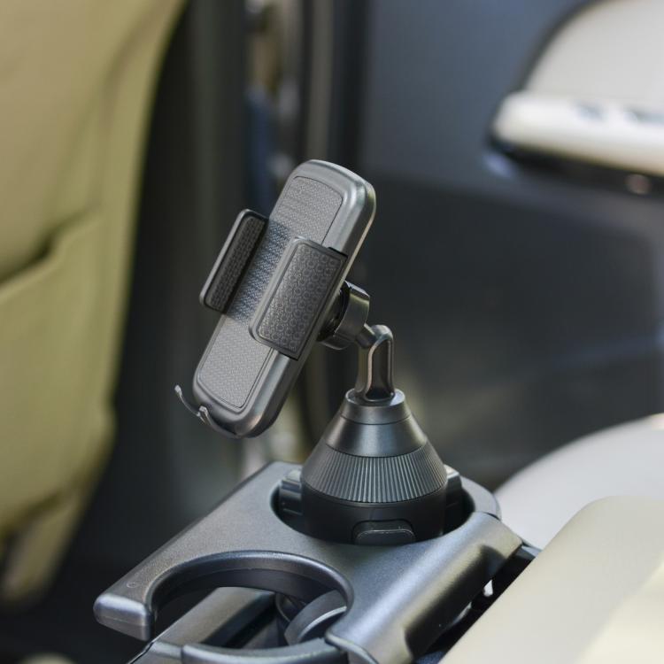Universal car cup holder phone mount with phone clamp on center console