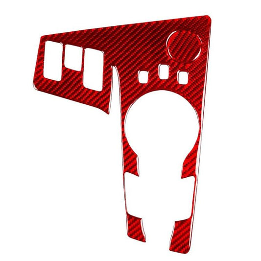 Red carbon-fiber gear shift panel sticker set with round knob and button cutouts