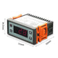 Digital temperature controller with red LED display, orange side clips, and gray body