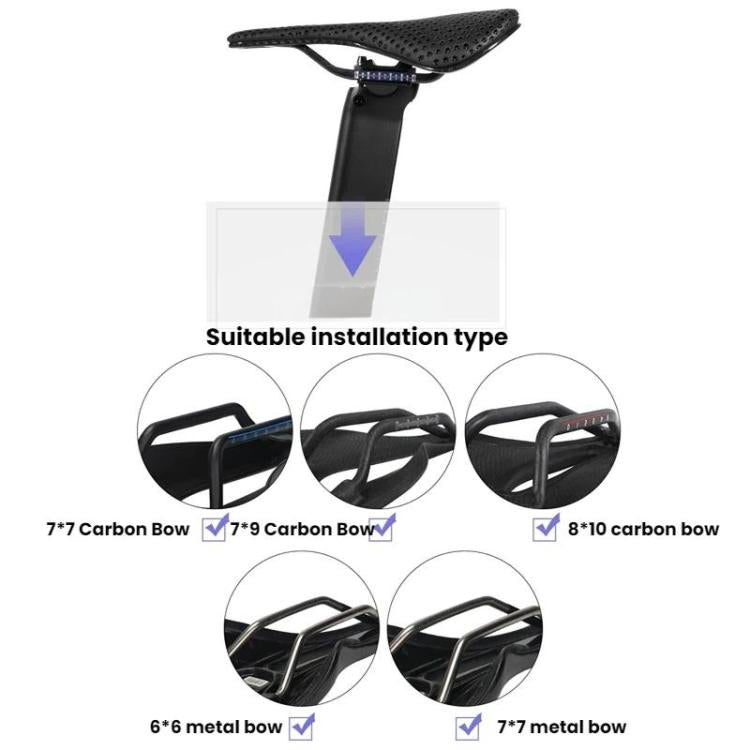 Carbon fiber bike seatpost with installation compatibility shown on clamp area