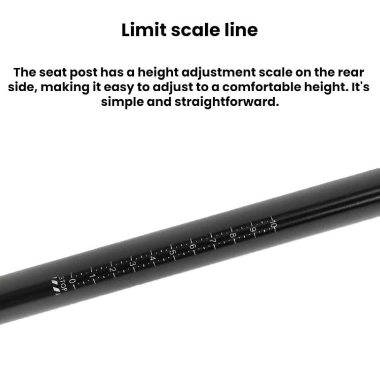 Black carbon fiber seatpost with height adjustment scale line on the tube