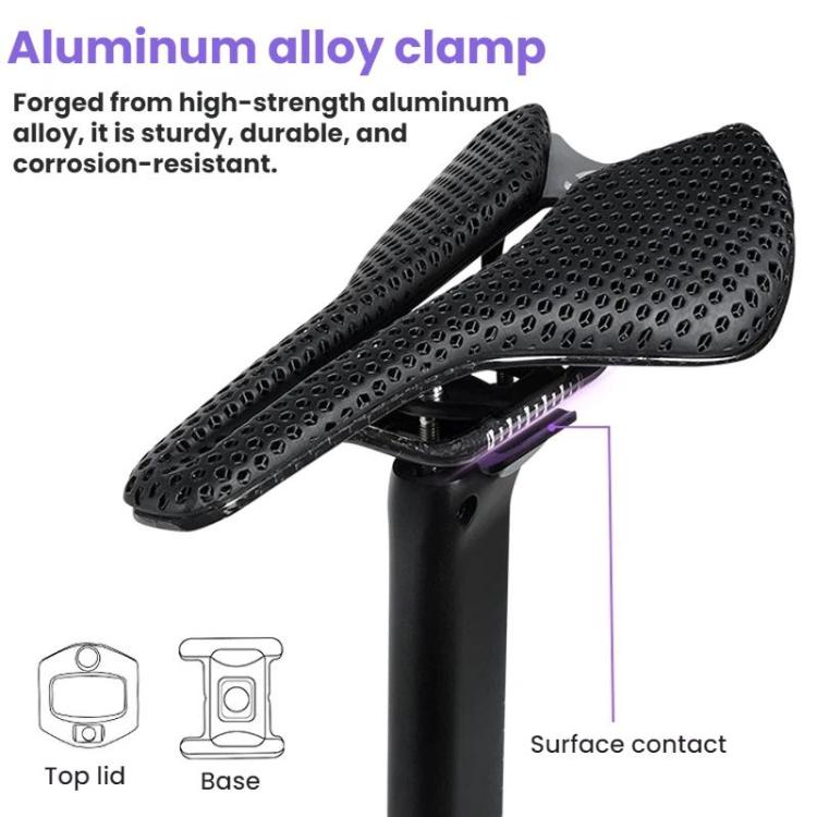 Carbon fiber seatpost clamp with textured black saddle top mount
