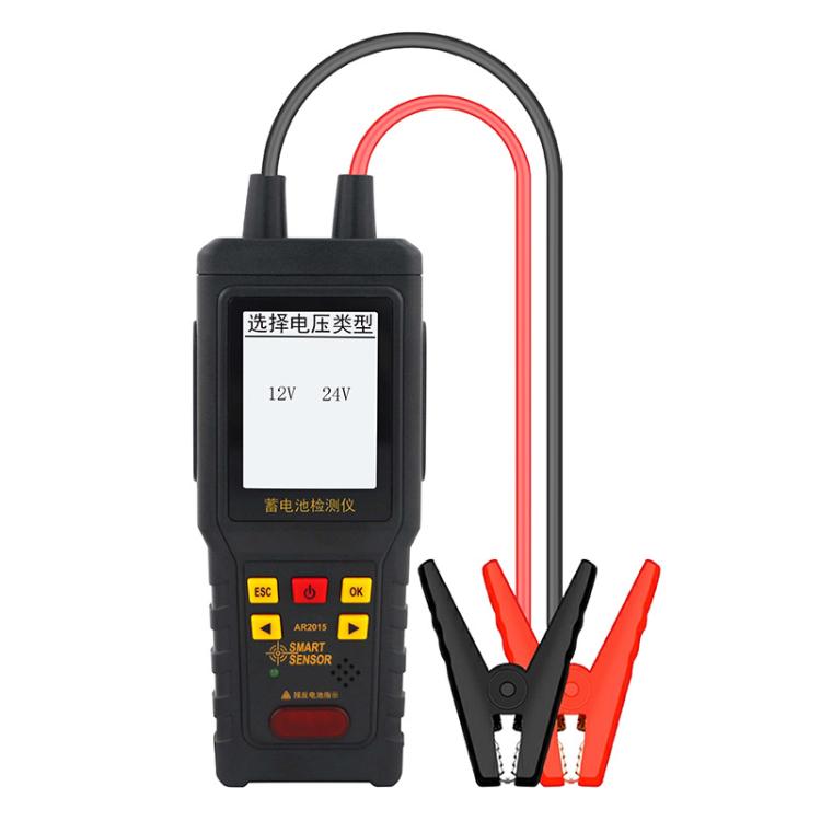 12V/24V car battery performance tester with red and black test clamps