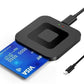Black square smart card reader with Type-C cable and blue bank card insertion