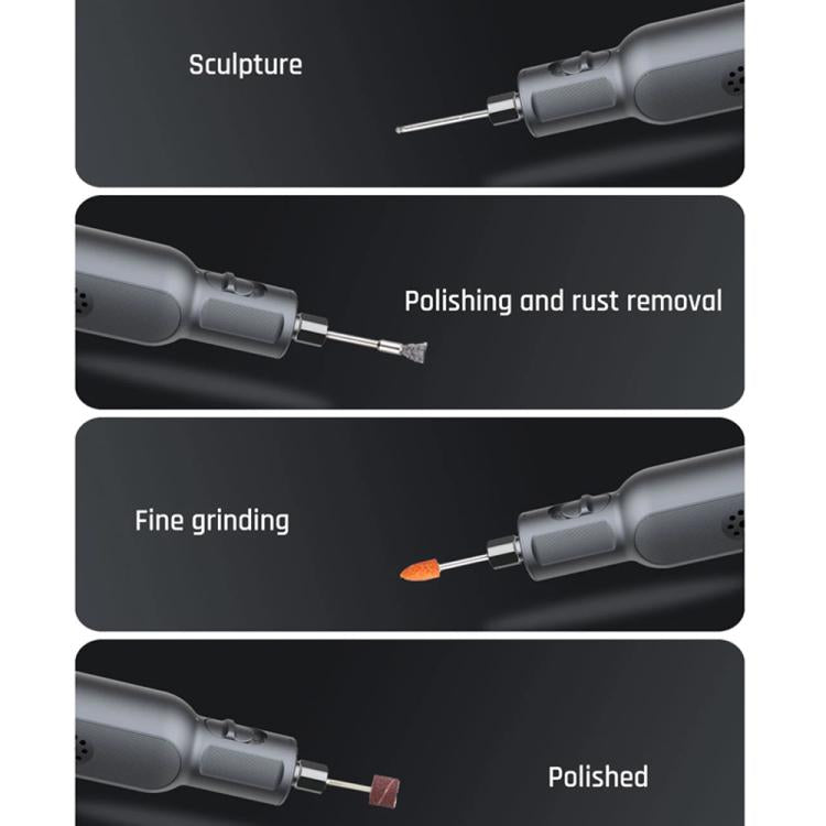 Cordless mini rotary tool with grinding and polishing heads for fine detailing