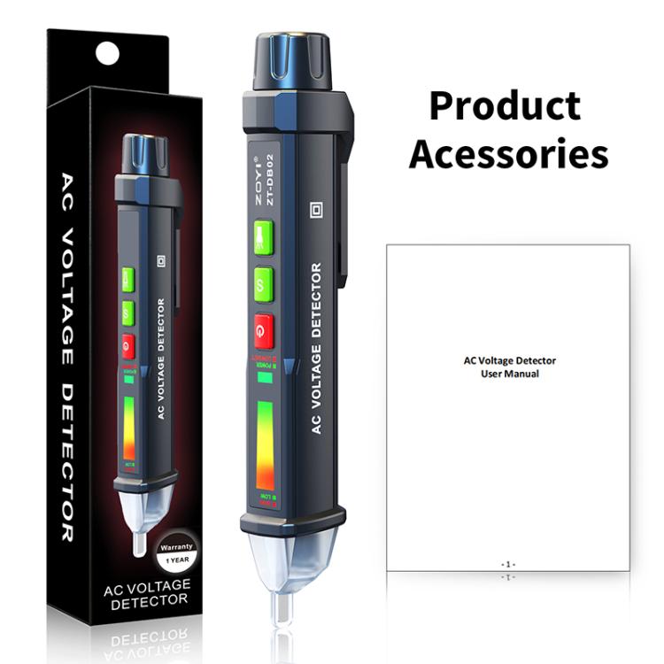 ZOYI non-contact voltage detector pen with green and red bar indicators, clear tip