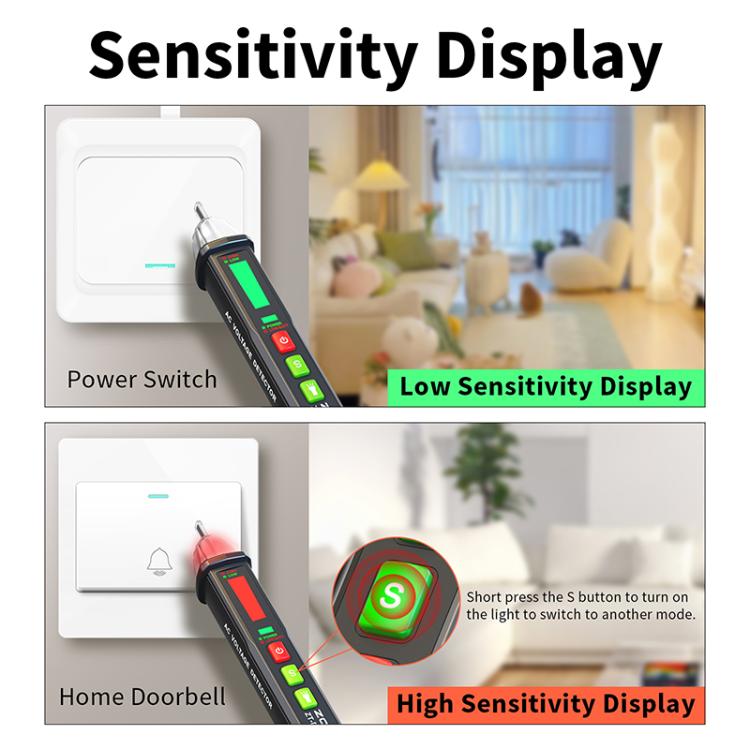 ZOYI non-contact voltage detector pen with mode light bars and power switch button