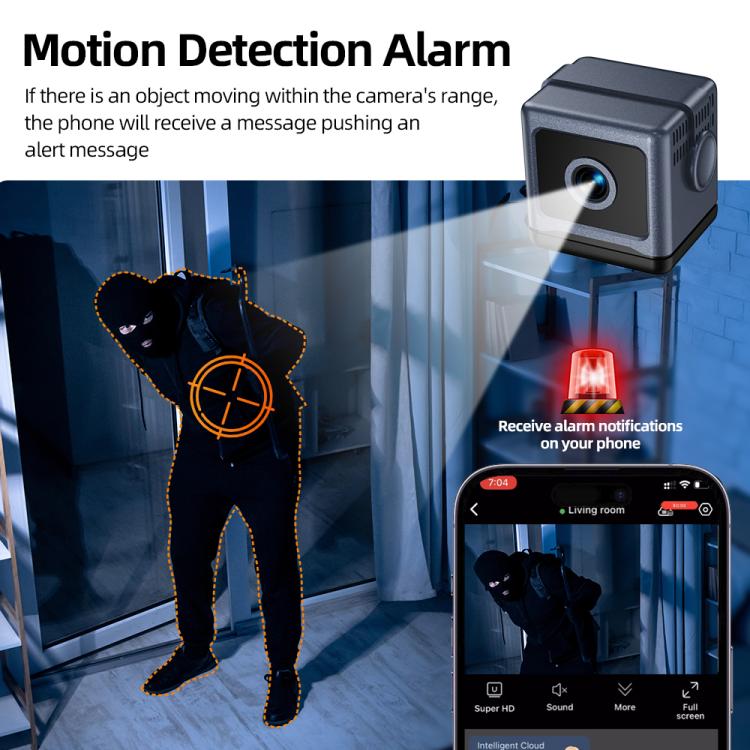 Wireless mini battery camera with motion-detection alarm and smartphone alert