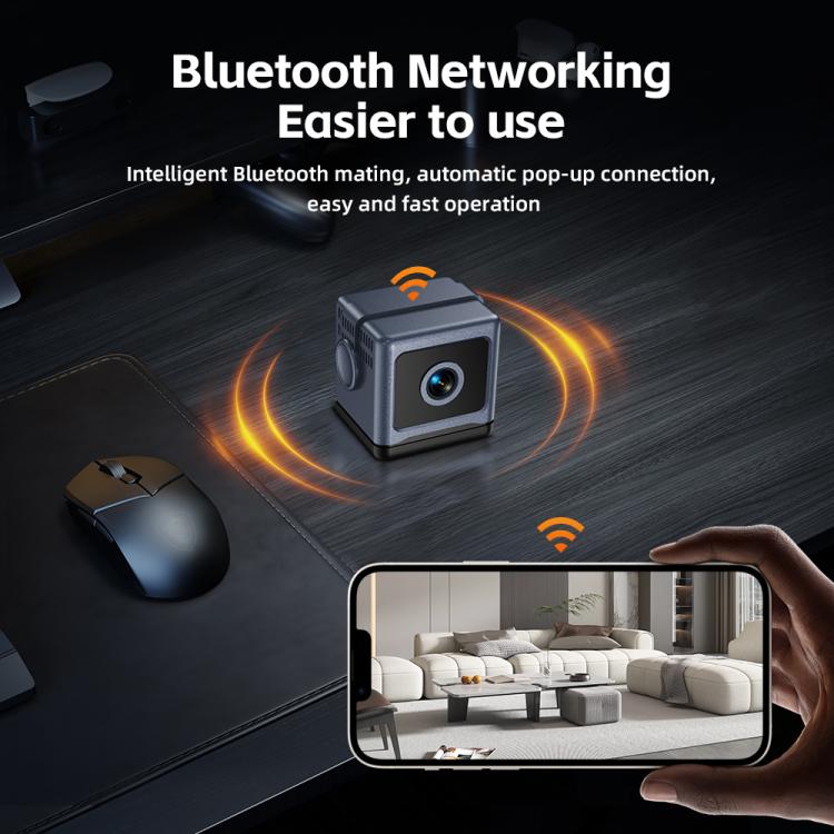 Wireless mini battery camera with Bluetooth networking and phone live view