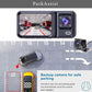 Black dash camera with front display and compact rear camera, lens visible