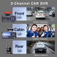 3-channel dash camera system with front, cabin, and rear camera modules
