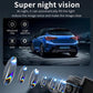 Dash camera with night-vision style glowing lens accents, black front display unit