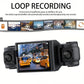 Dash camera with front screen display and dual external lenses, black recording unit