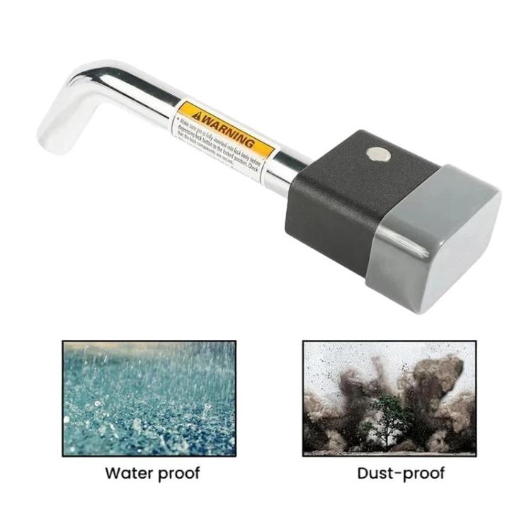 Square-head trailer lock with chrome lever and black protective cover, water- and dust-resistant