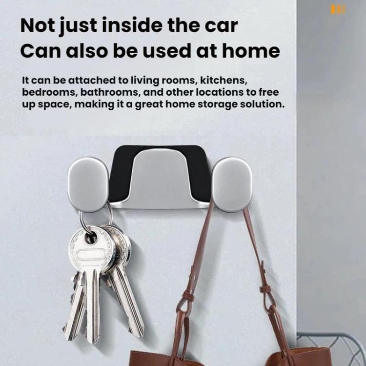 Double hook phone holder with keys hanging, pearl white hooks on black base