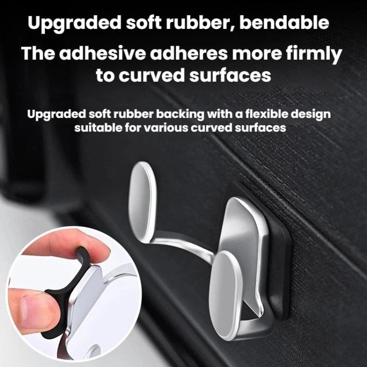 Soft rubber-backed double hook phone holder on curved surface, pearl white hooks