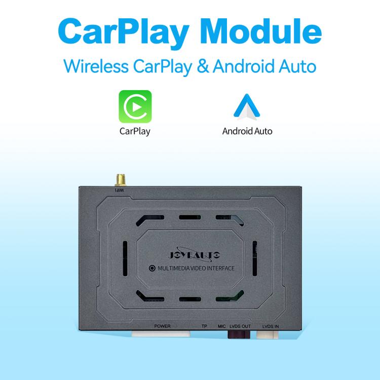 Wireless CarPlay decoder module box showing top panel with label and central interface.