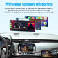 Wireless screen mirroring decoder module in car, with media displayed on dashboard screen.