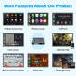 Wireless CarPlay decoder module feature overview with multiple app screen examples.