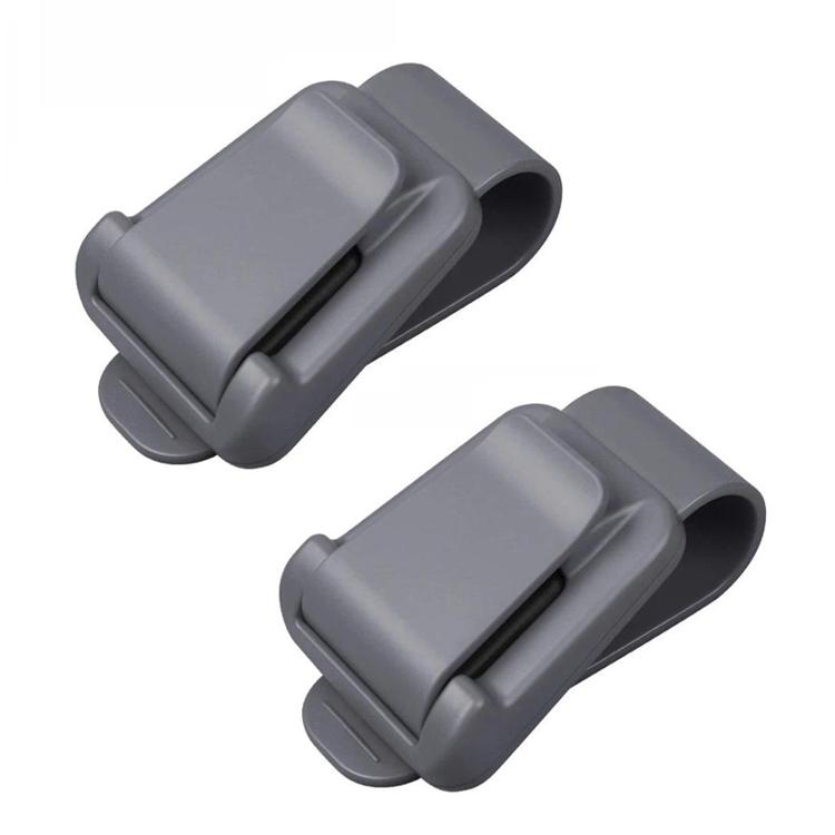 2-pack car sunglasses clip ticket and card holder, gray plastic with elastic strap.
