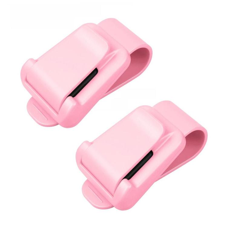 2-pack car sunglasses clip ticket and card holder, pink plastic with elastic strap.