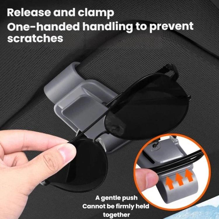 Car sunglasses visor clip, gray and black clamp holder for tickets and cards