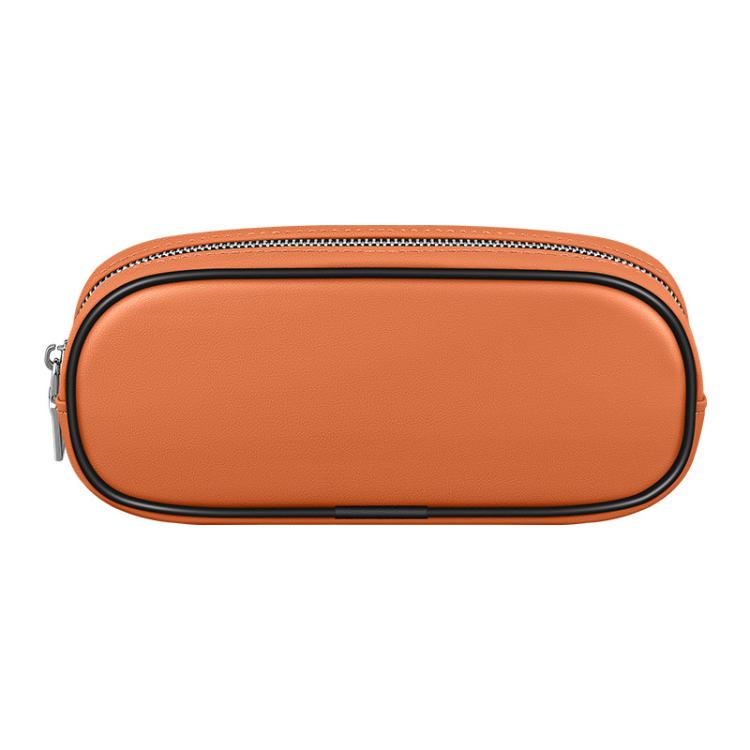 Orange oval magnetic eyeglasses and coin storage case with zipper closure