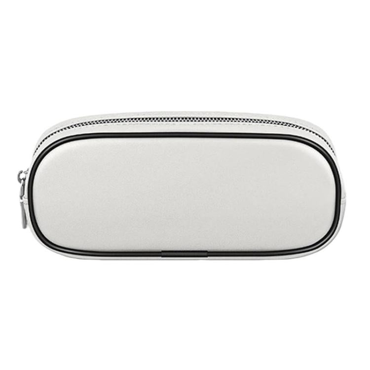 Light beige oval magnetic eyeglasses and coin storage case with zipper closure