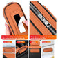 Orange zippered eyeglasses and coin storage case with open card/eyeglass pocket