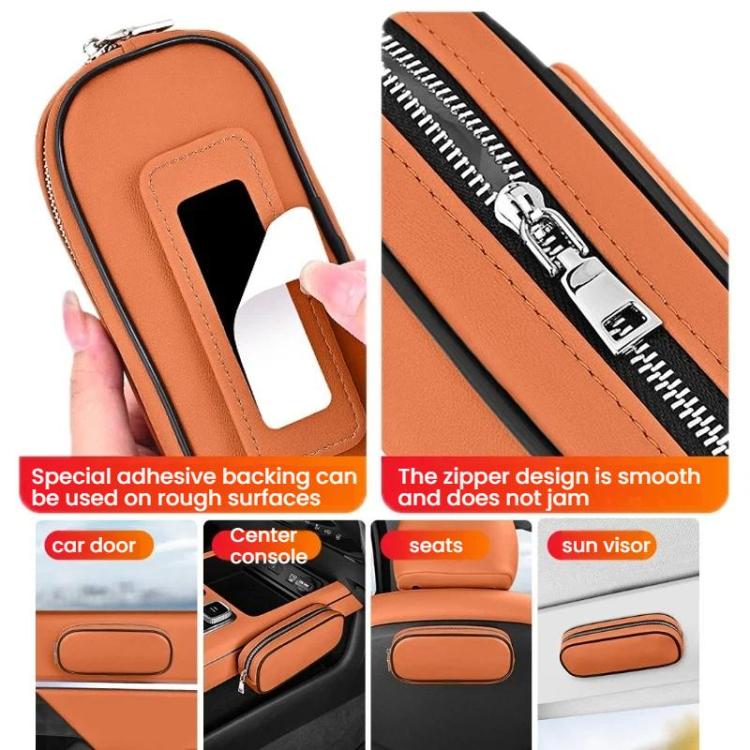 Orange zippered eyeglasses and coin storage case with open card/eyeglass pocket