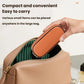 Beige zippered storage pouch with interior lining and rounded top compartment