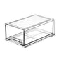Clear rectangular desktop drawer storage box with open front and raised edge cover