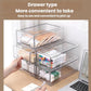 Clear stackable drawer organizer with open top compartments for stationery and craft items