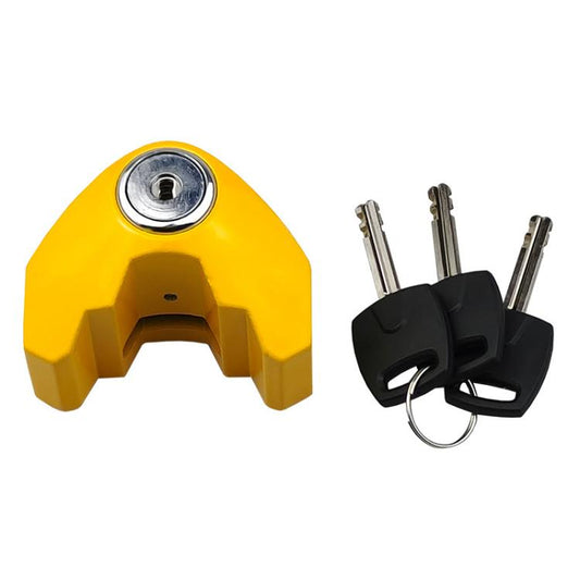 Universal disc brake lock, yellow cover with key ring and three keys