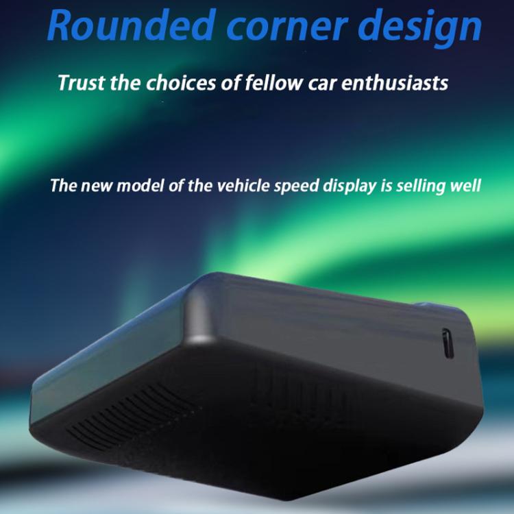 Solar head-up display device with rounded corner housing, shown close-up