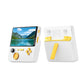 Handheld retro game console, white with yellow buttons and speaker-grille back