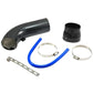 Carbon-fiber style intake pipe with blue silicone hose, hose clamps, and mounting bracket kit