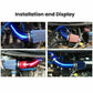 Installed blue intake pipe system shown in vehicle engine bay, with hoses and clamps