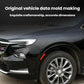 Red reflective fender warning decal strip on dark car body panel