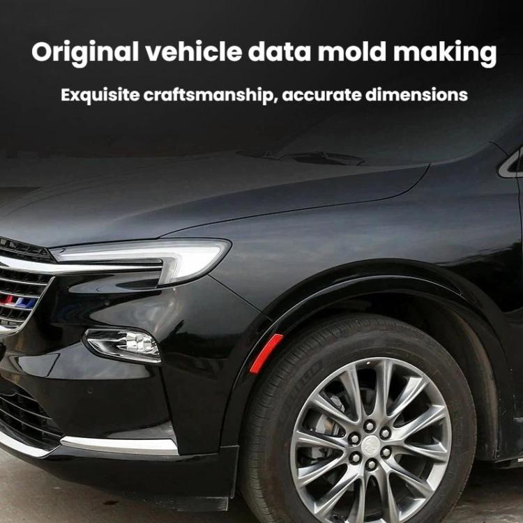 Red reflective fender warning decal strip on dark car body panel
