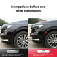 Car fender before-and-after with red reflective warning decal installed