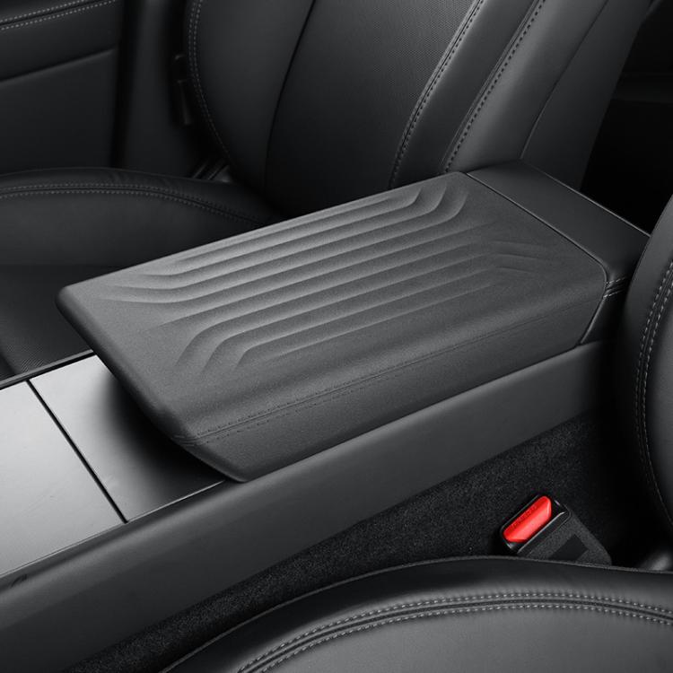 Black center console armrest box dust cover with ridged top for Tesla Model Y