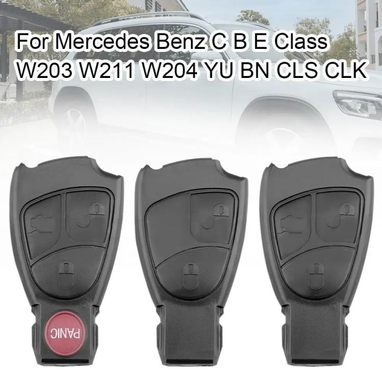 Three Mercedes-Benz remote key shells, dark gray with button icon inserts
