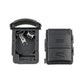 Replacement key fob shell with battery holder, open interior with metal contacts, dark gray