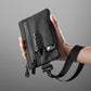 Black RFID-blocking card wallet with zipper and keychain attachment, front view