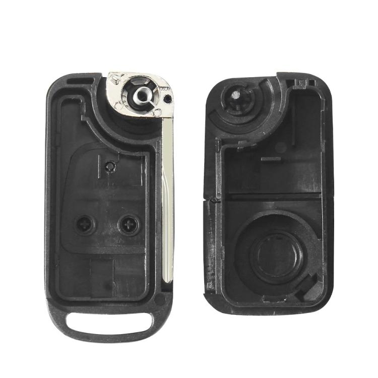 Mercedes-Benz key shell open view, black housing with button panel and key blade insert